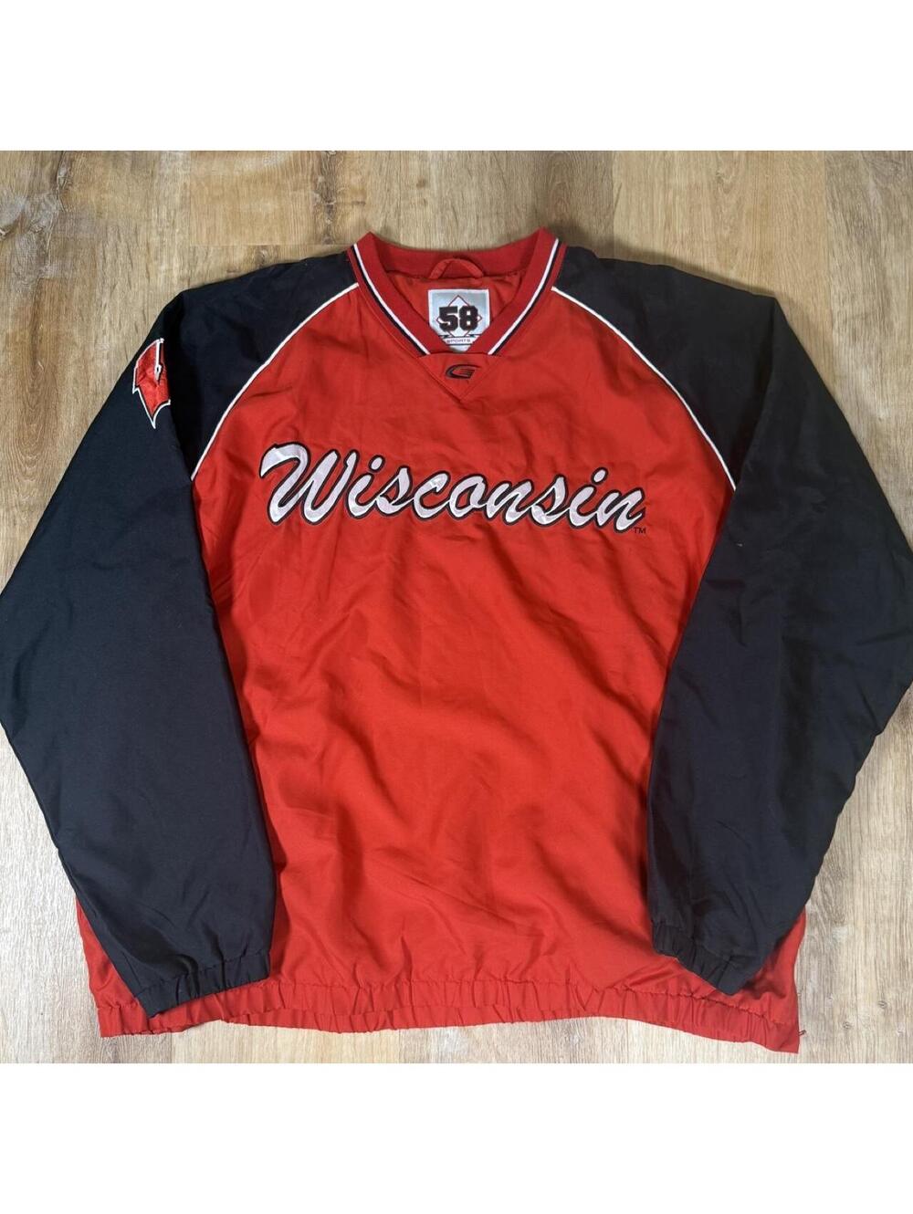 Wisconsin Badgers Red Windbreaker Pullover Jacket Size XXL